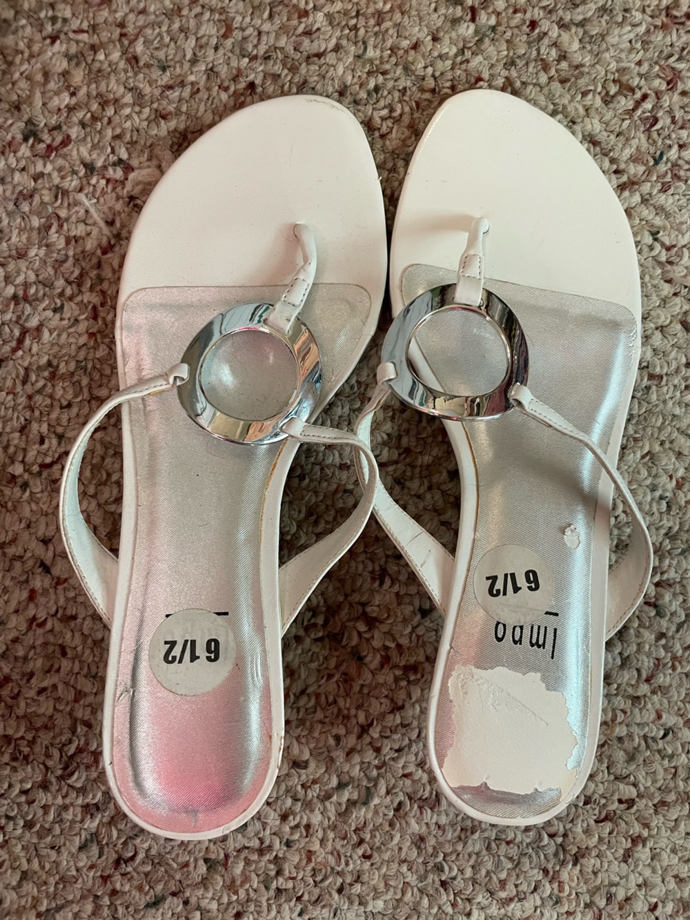 Impo White Metallic Ring Thong Sandals - Women